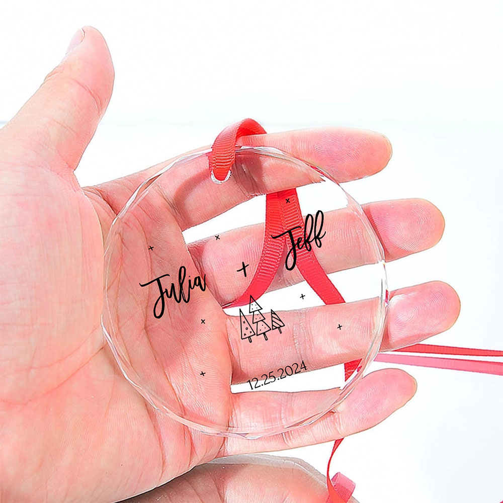 Custom Couple Ceramic Decoration Christmas Glass Ornament 3